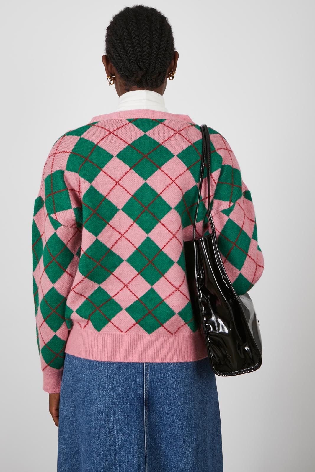 Pink and green argyle intarsia cardigan_8