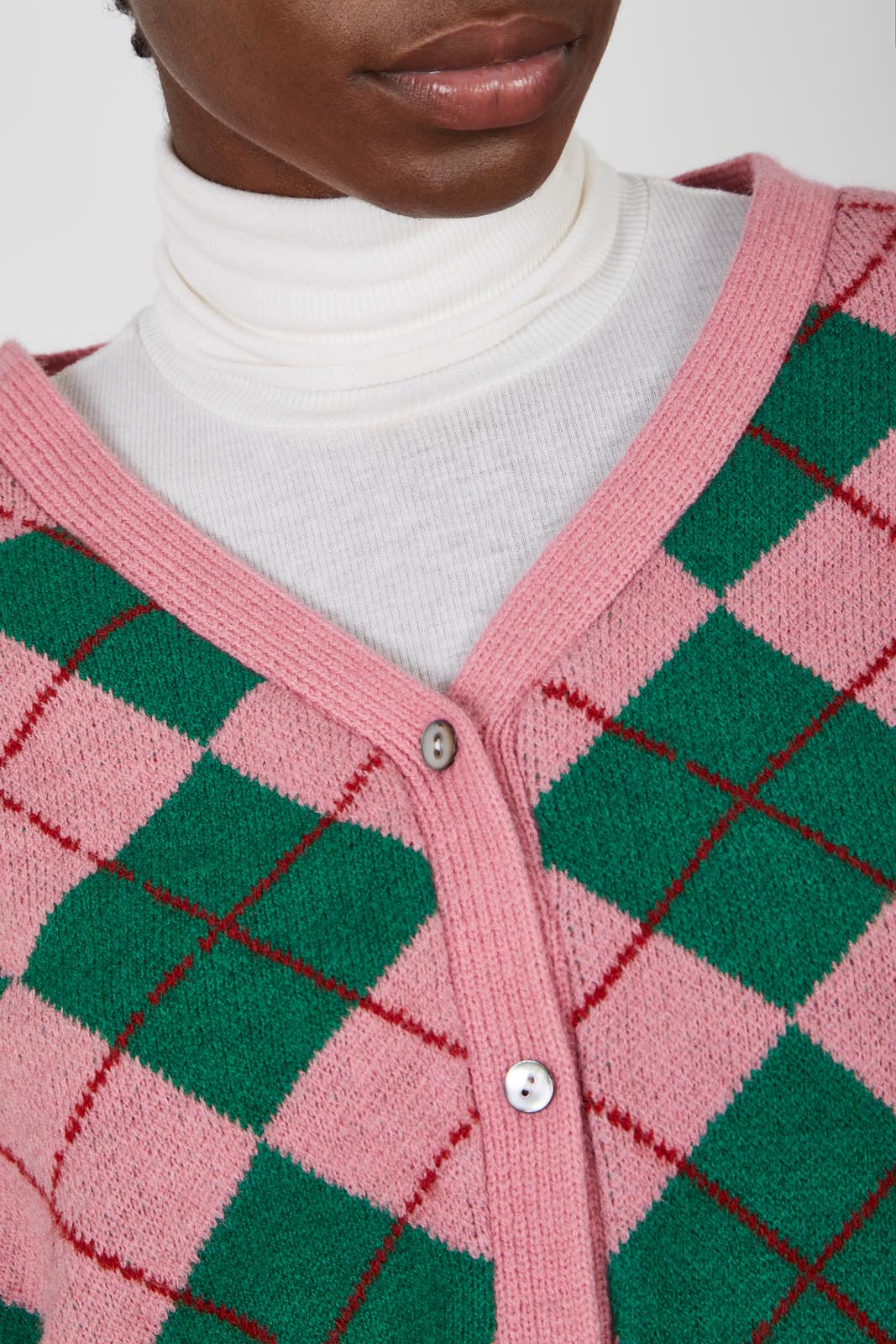 Pink and green argyle intarsia cardigan_2