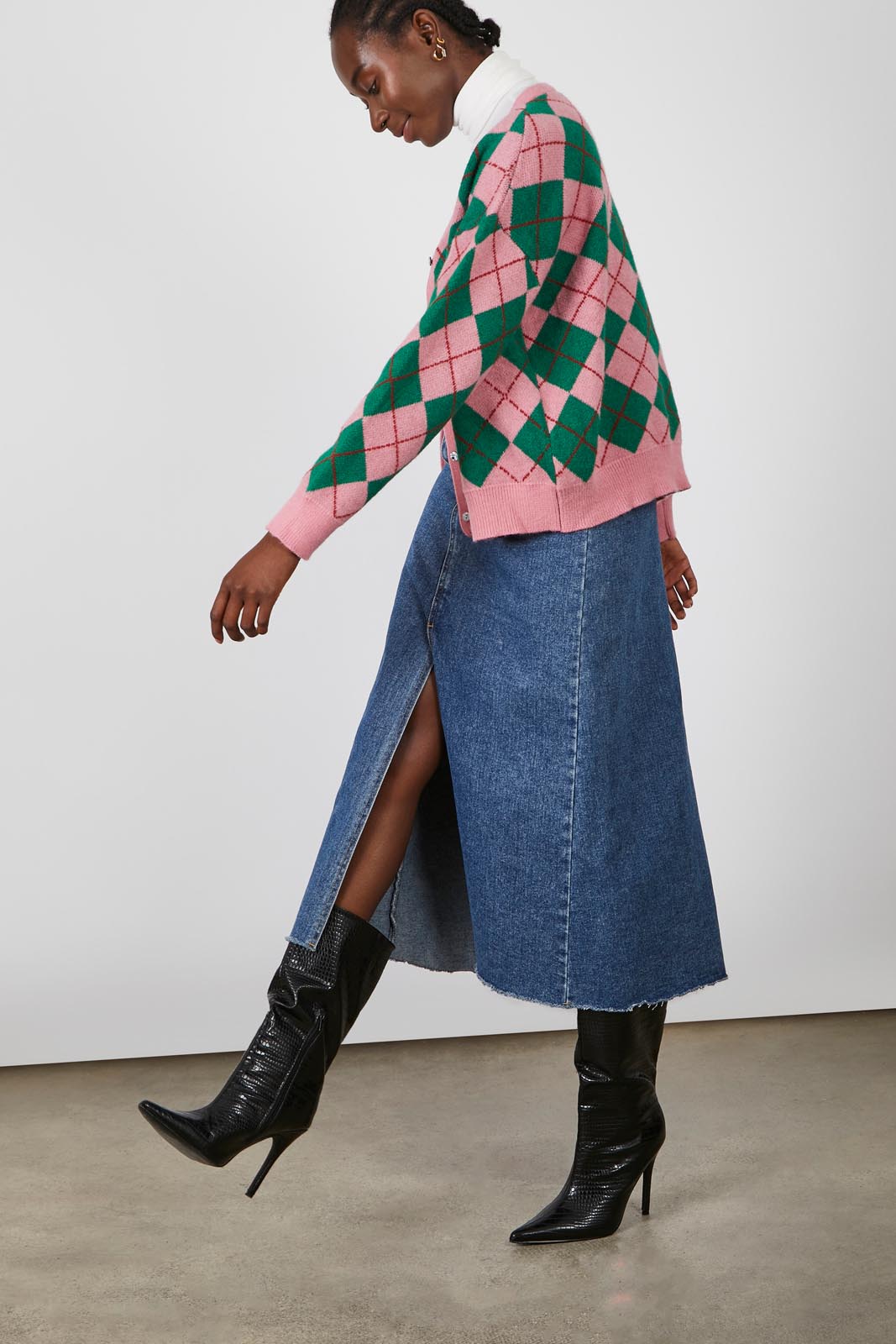 Pink and green argyle intarsia cardigan_4