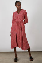 Red leopard print long sleeved tie back midi dress_6