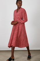 Red leopard print long sleeved tie back midi dress_4