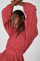 Red leopard print long sleeved tie back midi dress_3