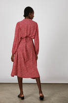 Red leopard print long sleeved tie back midi dress_5