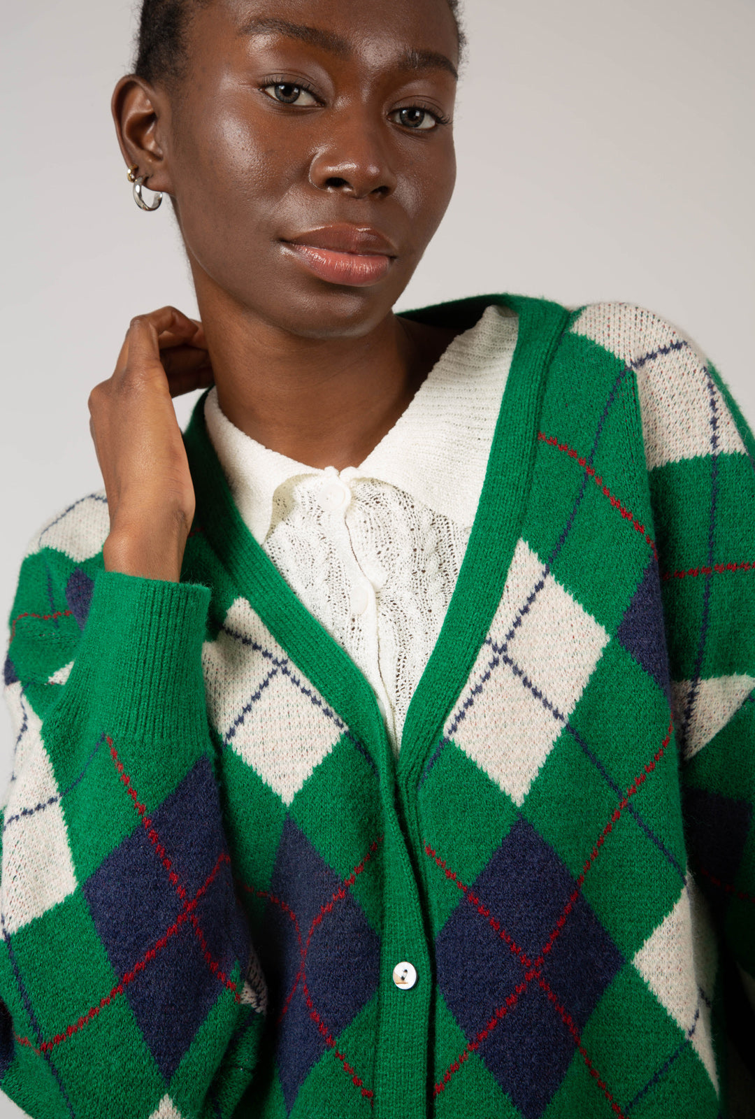 Green and navy argyle intarsia cardigan_12