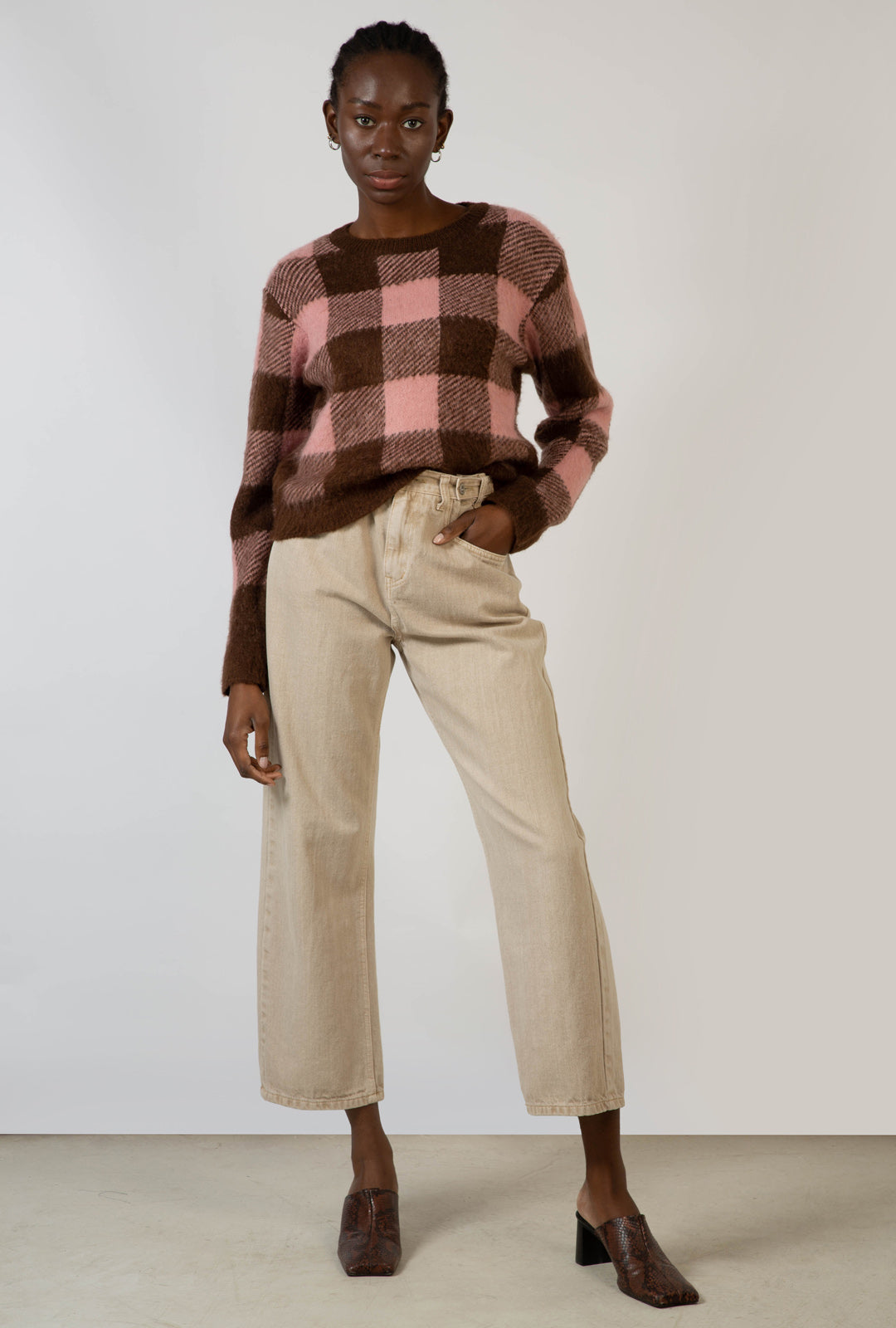Pale pink and brown block plaid jumper_2