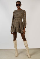 Black floral print long sleeved dress_1