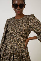 Black floral print long sleeved dress_3