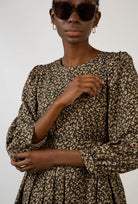 Black floral print long sleeved dress_7