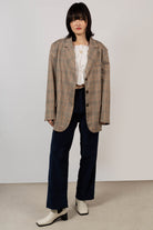 Brown bold check single breasted blazer_1