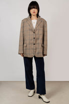 Brown bold check single breasted blazer_6
