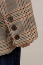 Brown bold check single breasted blazer_8