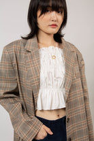 Brown bold check single breasted blazer_9