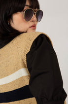 Mustard double stripe flecked knit vest_5