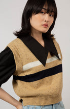 Mustard double stripe flecked knit vest_1