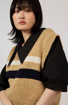 Mustard double stripe flecked knit vest_7
