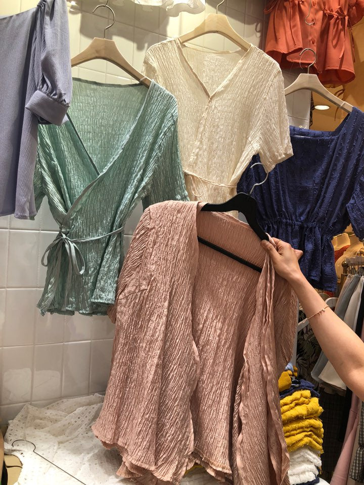Pale pink wrinkle wrap blouse_1