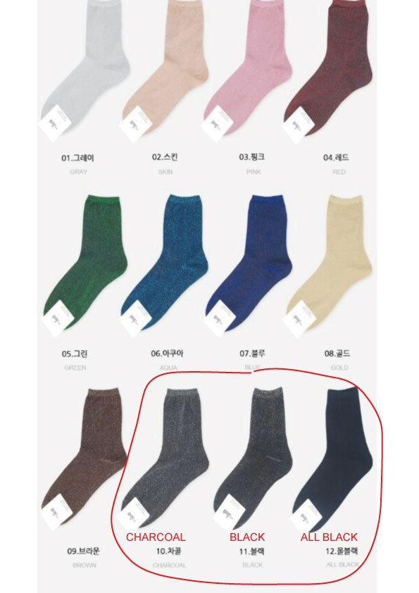 All black glitter metallic smooth top socks_1