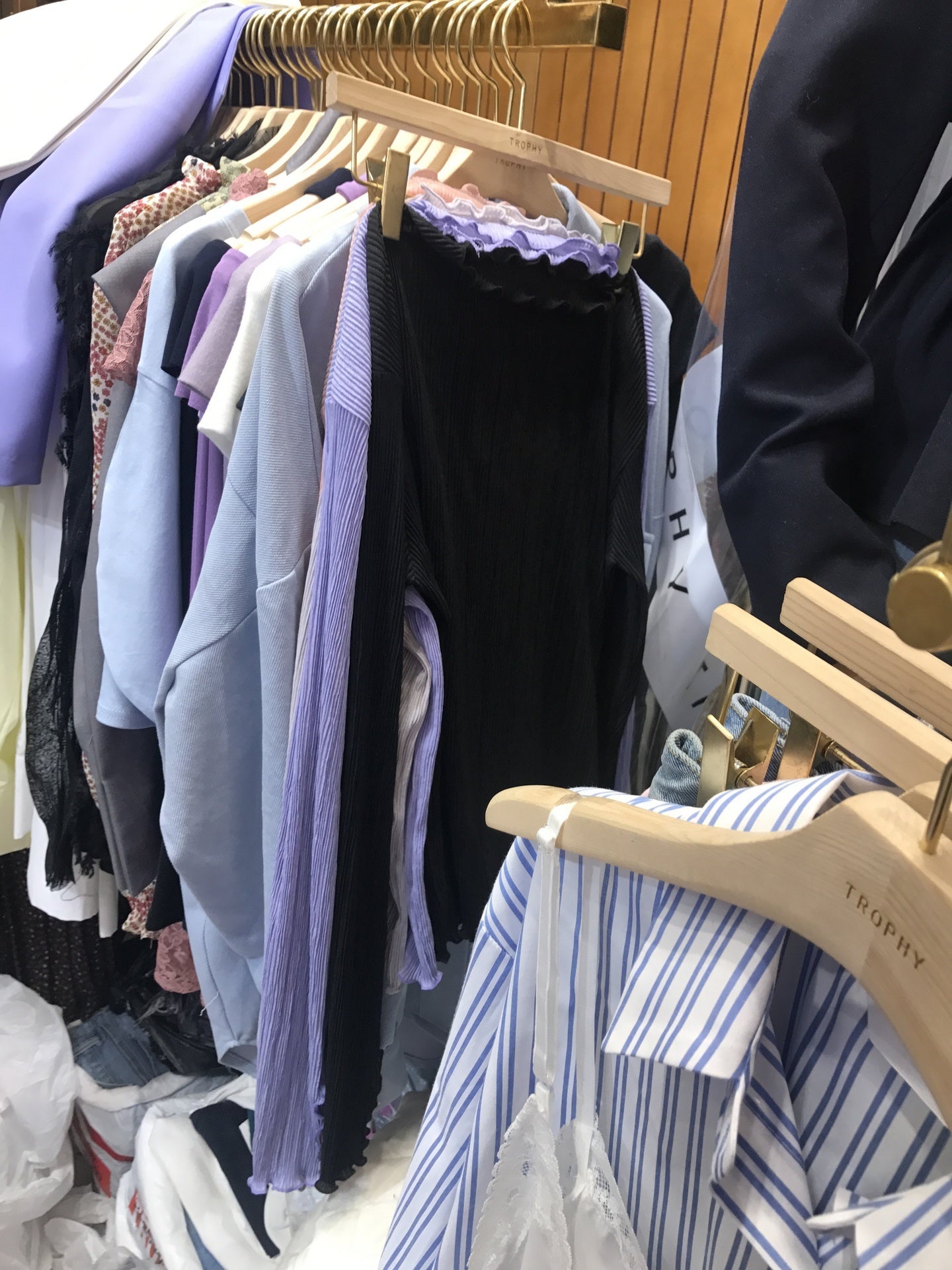 Lilac ribbed long sleeve ruched trim top_1