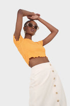 Orange shirring crew neck tee_7