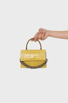 Yellow croc skin rectangle thick chain handbag_2