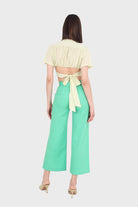 Light green deep V tie back cropped blouse_9