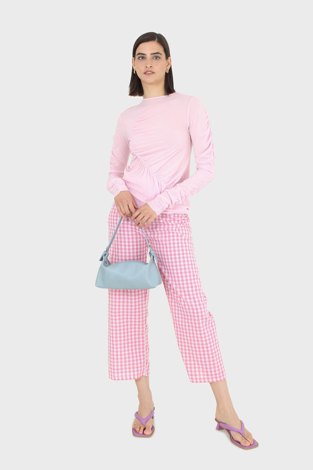 Pale pink sheer curved shirring top_2