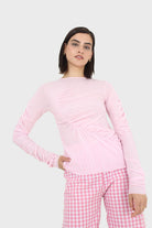 Pale pink sheer curved shirring top_5