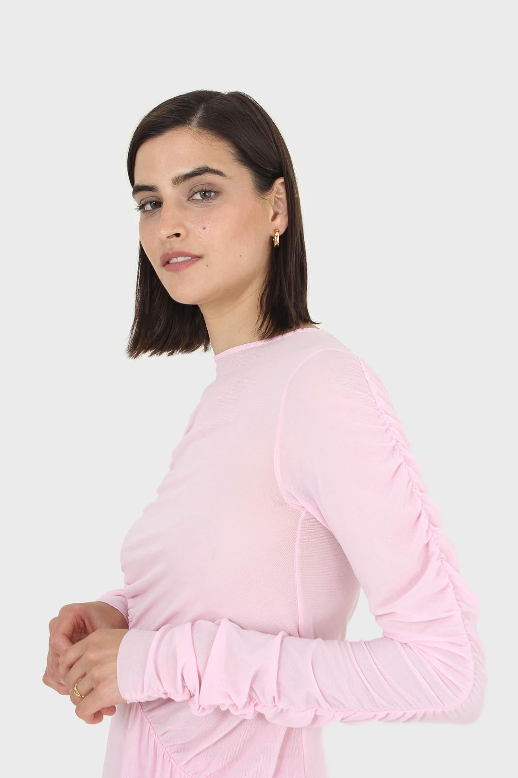 Pale pink sheer curved shirring top_4