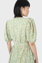 Green and pink floral wrap style midi dress_2