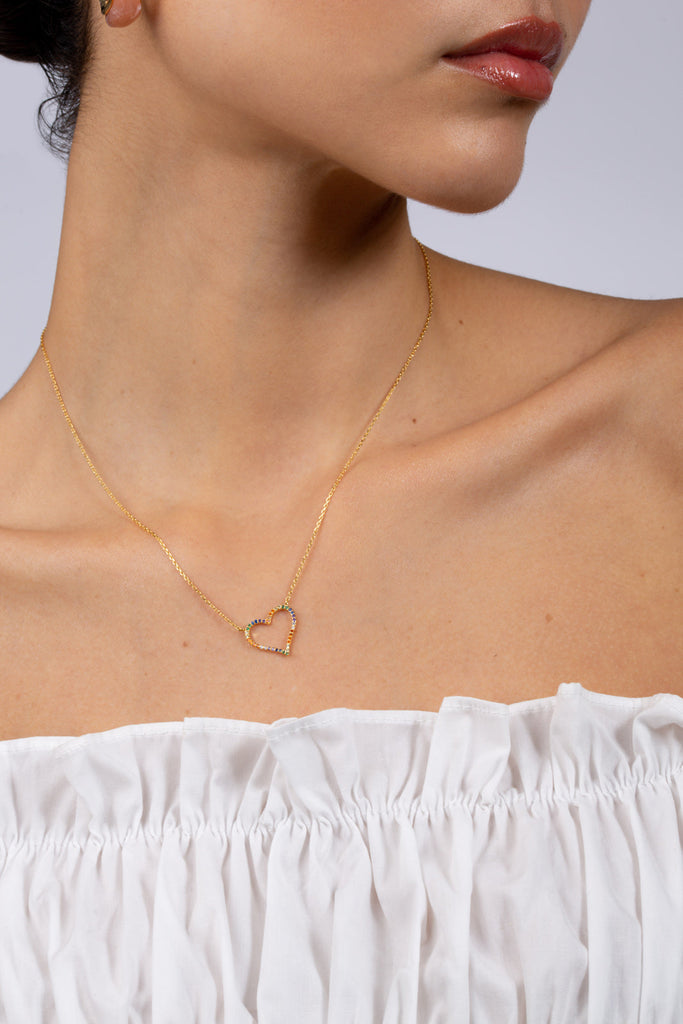 Gold charm necklace - rainbow heart_2