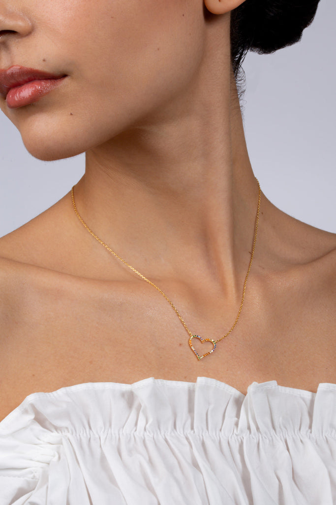 Gold charm necklace - rainbow heart_3