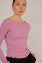 Pink ruffle trim ribbed top_1