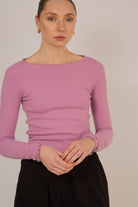 Pink ruffle trim ribbed top_3