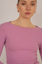 Pink ruffle trim ribbed top_8