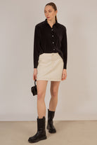Oatmeal and brown contrast stitch mini skirt_3