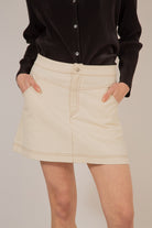 Oatmeal and brown contrast stitch mini skirt_1