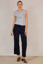 Blue and white striped asymmetric ruffle top_6