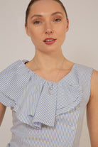 Blue and white striped asymmetric ruffle top_2