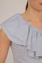 Blue and white striped asymmetric ruffle top_5