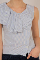 Blue and white striped asymmetric ruffle top_3