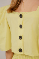 Yellow puff sleeve button back midi dress_7