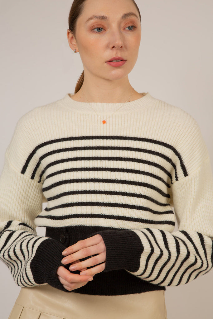 Ivory and navy striped side button jumper_1