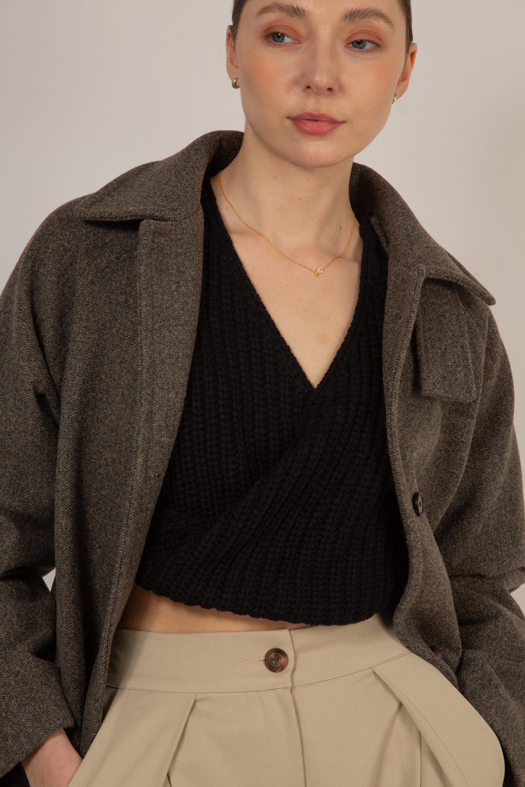 Light brown wool blend belted coat_9