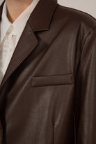 Brown vegan leather single breasted blazer_10