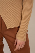 Beige ribbed cross front knit top_7