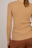 Beige ribbed cross front knit top_8