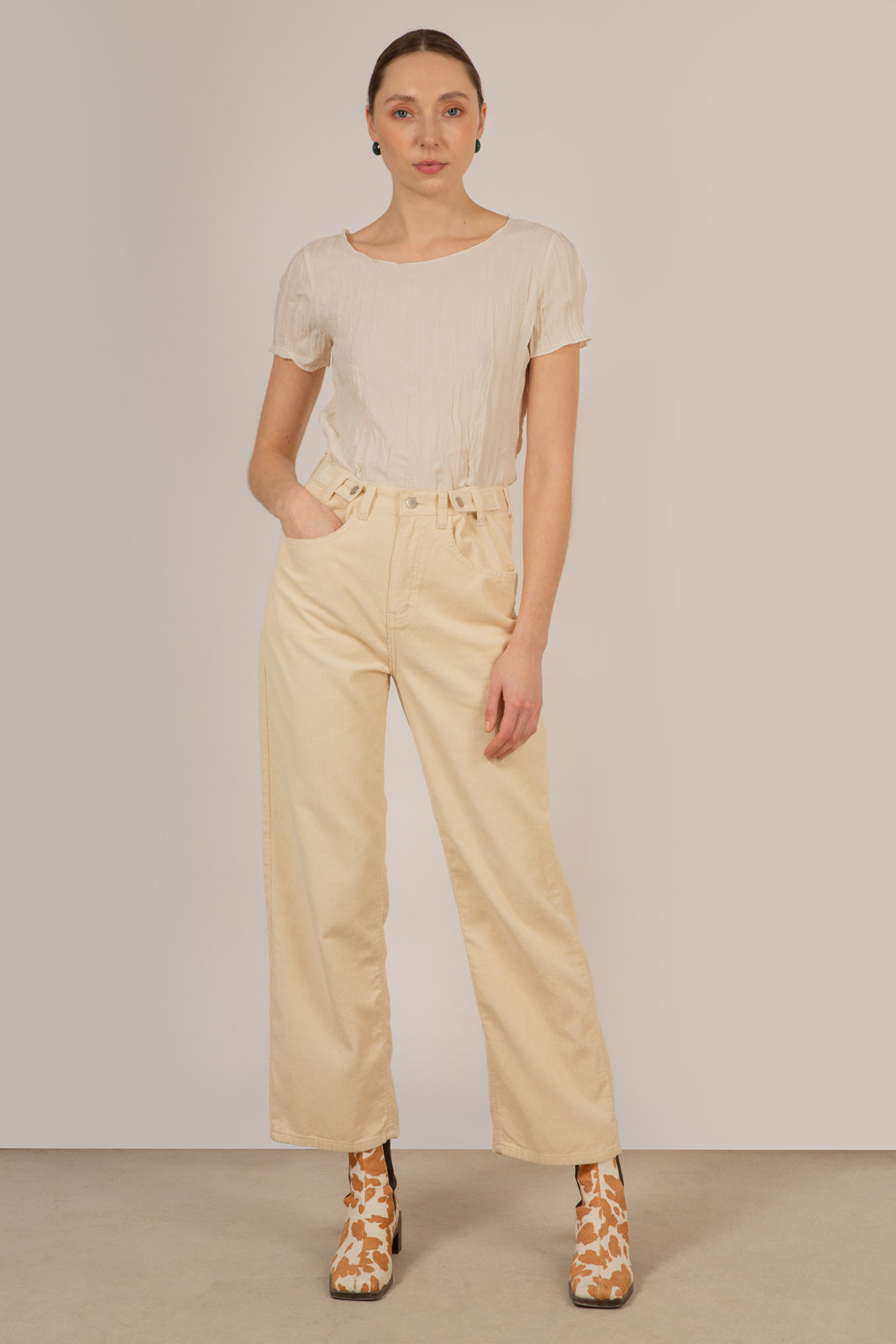 Cream corduroy button waist trousers_1