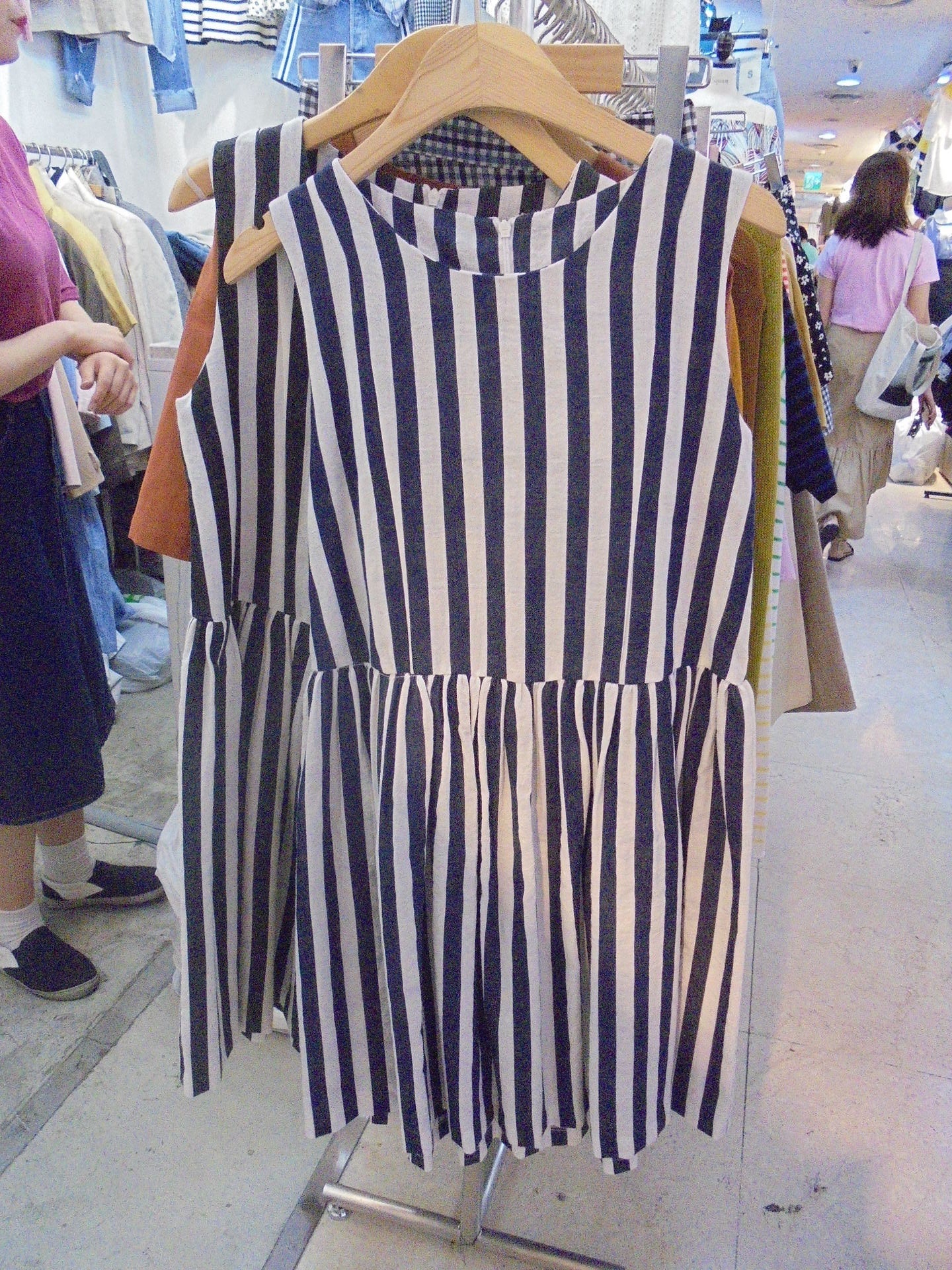 Navy and white thick striped single tier dress_1