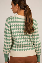 Green and ivory diamond contrast hem jumper_8
