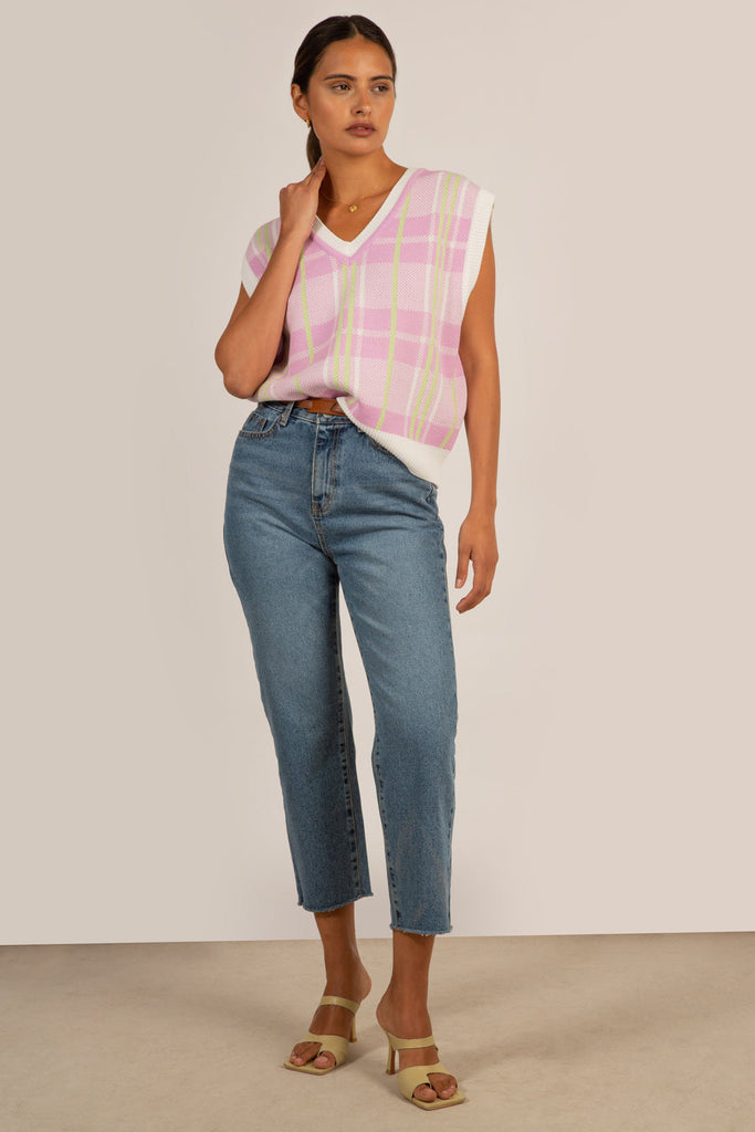 Pink and green checked vest_7
